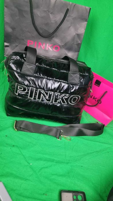 Torebka duża shoperka sliska Torba Pinko na ramie pikowana Premium