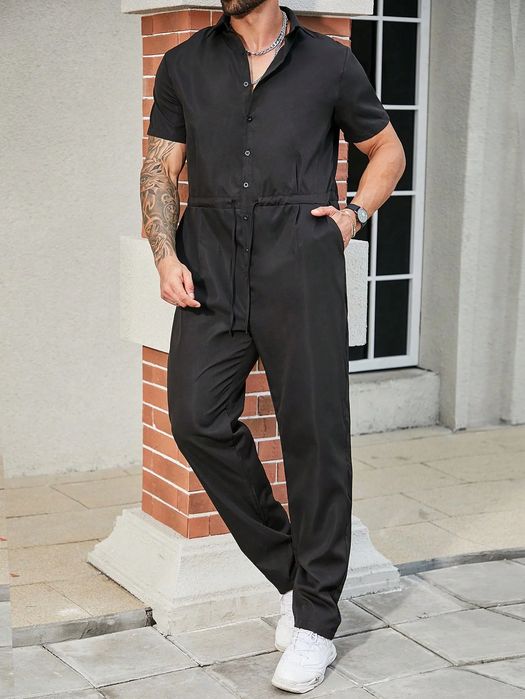 Kombinezon męski czarny casual koszulowy krótki rękaw SHEIN 4XL 48