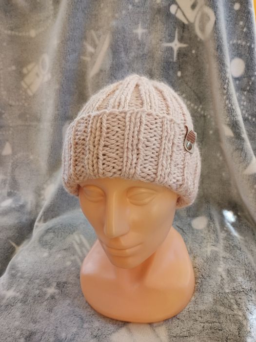 Okazja !!? Ciepła czapka robiona na drutach wełna + alpaca