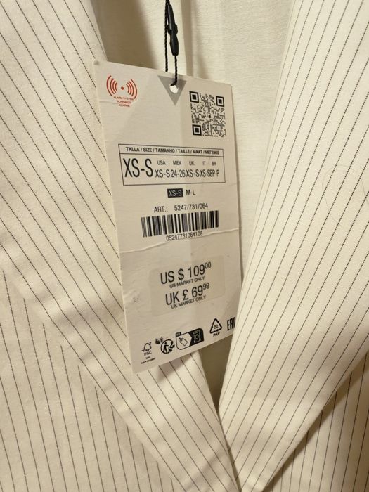 Lekki garnitur damski marynarka + spodnie biały w paski Zara