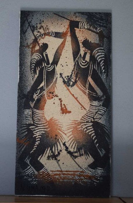 Quadro africano (Angola) pintado a tinta de areia – Par de dançarinos – 1997
