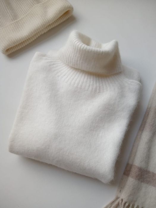 Nowy biały jasny śmietankowy damski sweter golf kaszmir cashmere S 36