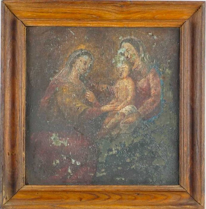Pintura antiga Virgem com menino e Santa Ana