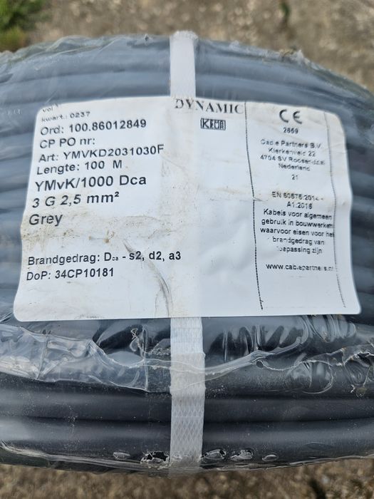 Przewód okrągły szary 3x2.5 drut