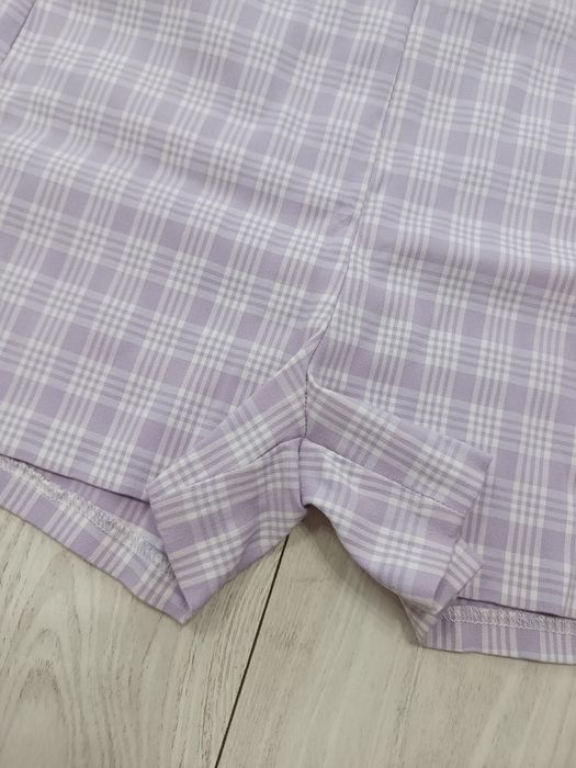 Piękne, eleganckie spodenki damskie w fioletowo-białą kratkę - roz. M