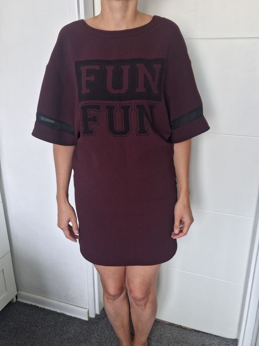 Letnia sukienka tunika S bordowa fun fun  z tyłu dłuższą Reserved