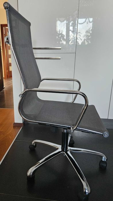 Krzesło biurowe obrotowe nowoczesne szare chrom srebrne