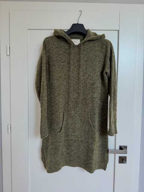 Pulz Sweter długa tunika sukienka damska z kapturem khaki alpaka M 38