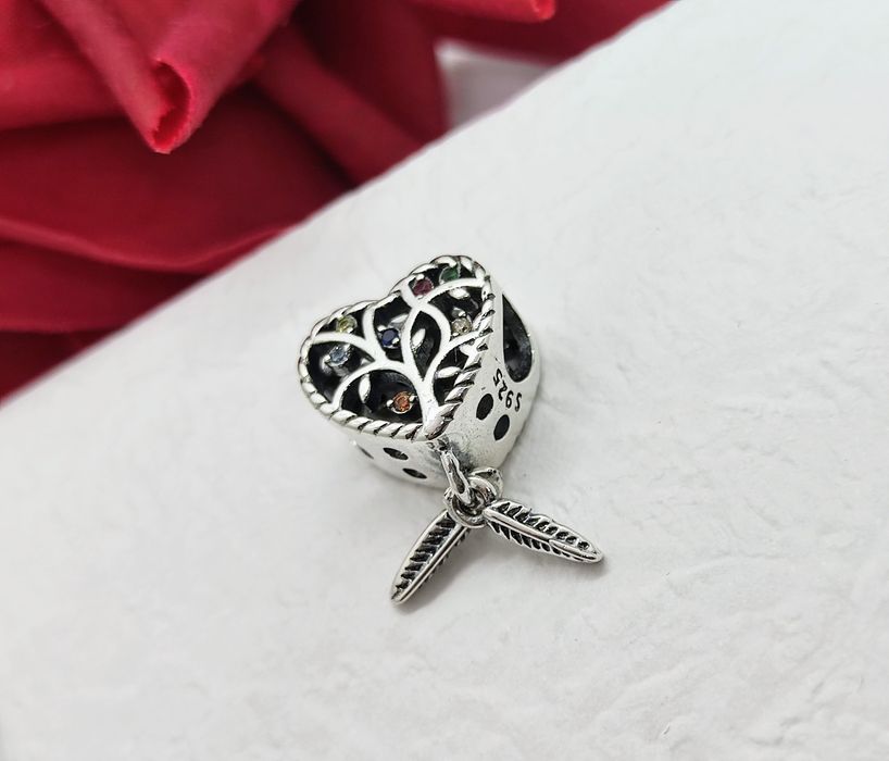 Piękny srebrny charm's serce dwustronny srebro S925