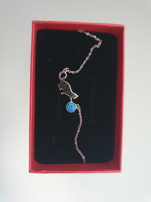 Bransoletka na rękę srebrna z opalem kot miyou.pl