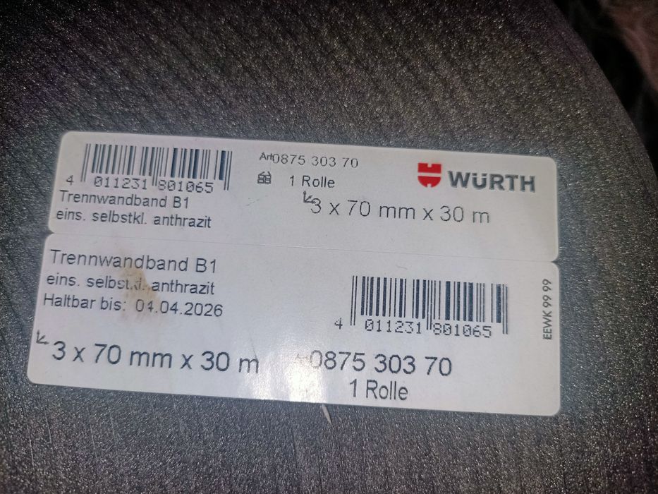 Taśma wygłuszająca Wurth 2x70mmx30m pod profile