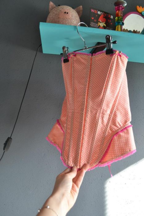 Gorset kropki grochy XS S M 34 36 38 pomarańcz róż pin up