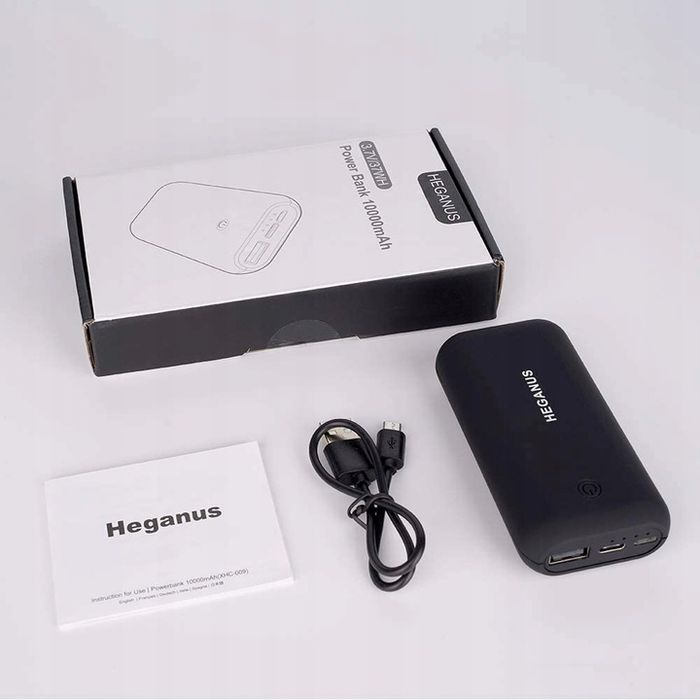 POWERBANK 10000 mAh Power USB Czarny Kabel Przenośny Kieszonkowy Mini