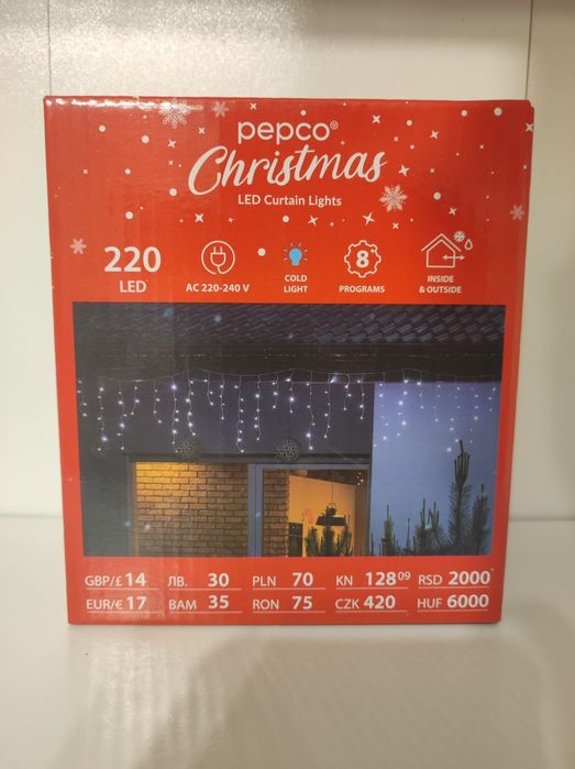 Nowe światełka kurtyna świetlna 220 LED, 7 metrów
