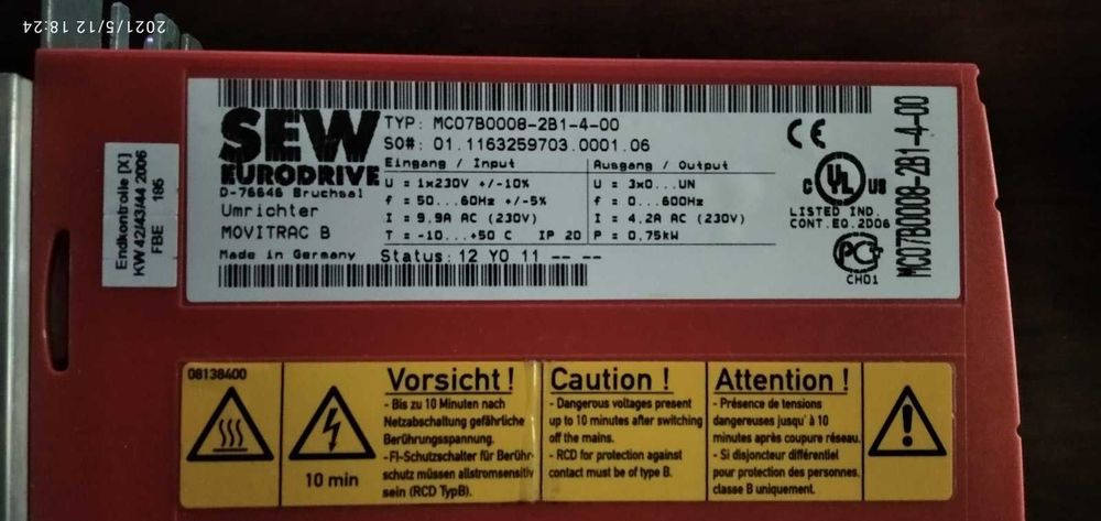 Перетворювач частоти sew eurodrive MC07 MC07B0008-2B1-4-00