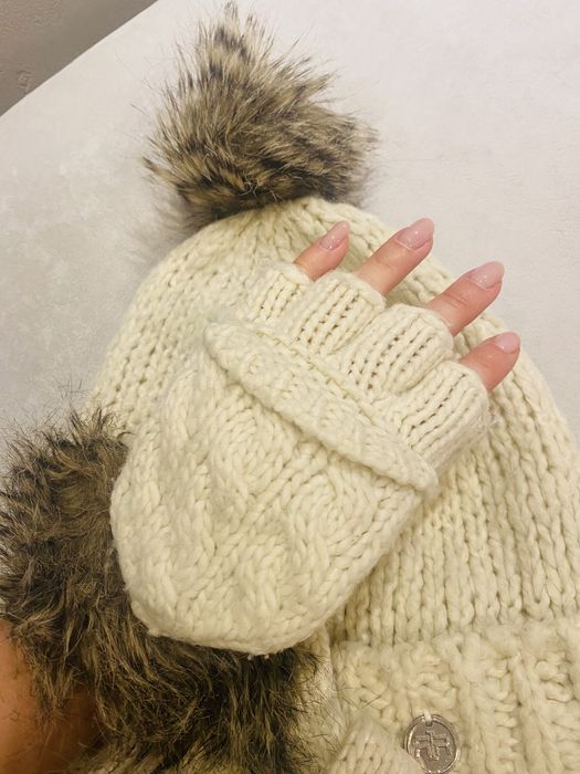 Komplet czapka i rękawiczki RIVER ISLAND beżowy