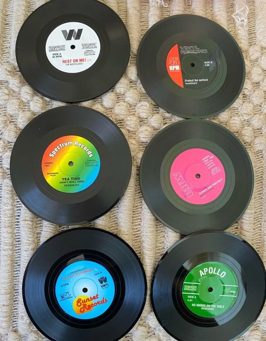 Conjunto de 6 Bases Discos  Vinil para  Copos429814010485166082