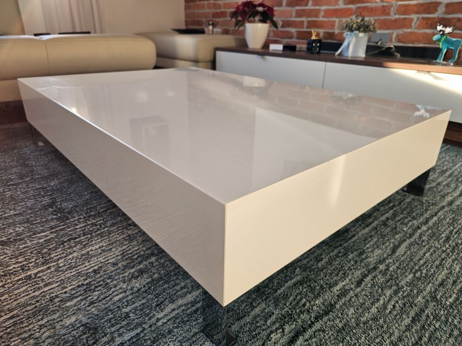Stolik kawowy biały połysk 120×80 cm – nowoczesny, niski