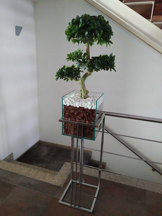 Floreiras em inox polido brilhante