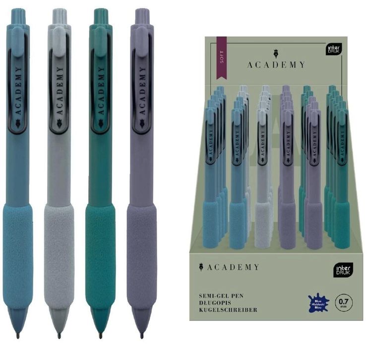 Długopis automat. Soft Academy niebieski (24szt) INTERDRUK pudełko,