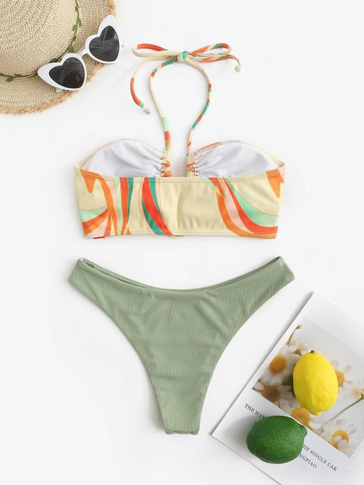 NOWY kostium bikini dwuczęściowe wiązany kolorowe S/M