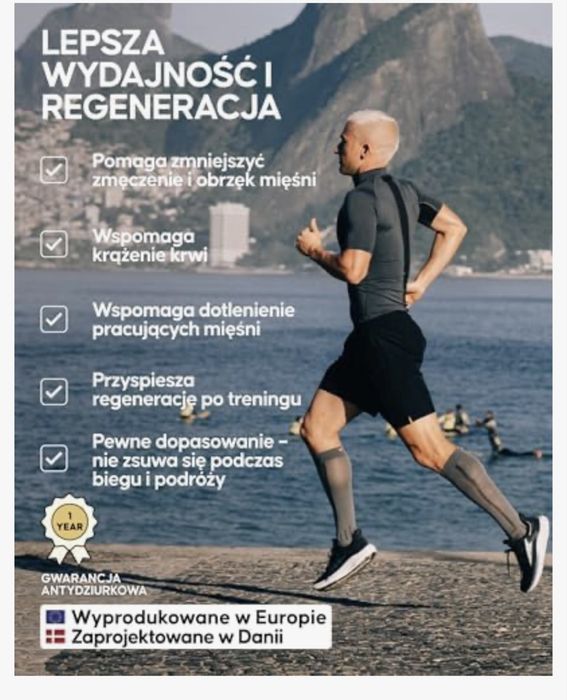 Danish Endurance 2 pary skarpet kompresyjnych, bieganie 39-42