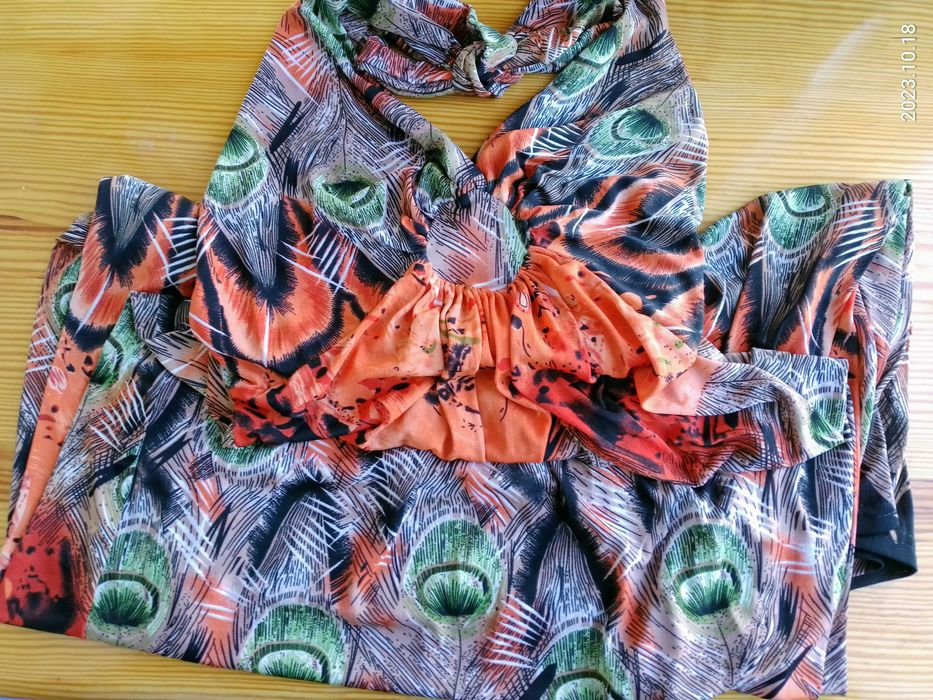 Сарафан С 10 оранжевый макси, завязки, трикотаж, беременным, кормящим