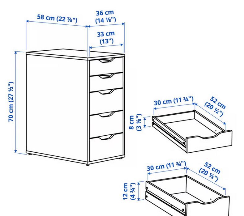 Bloco de 5 gavetas ALEX IKEA branca