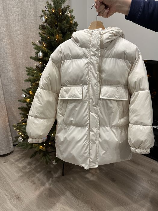 Mleczna kurtka oversize damska XS/S z kapturem pikowana puchowa, Gloria Jeans