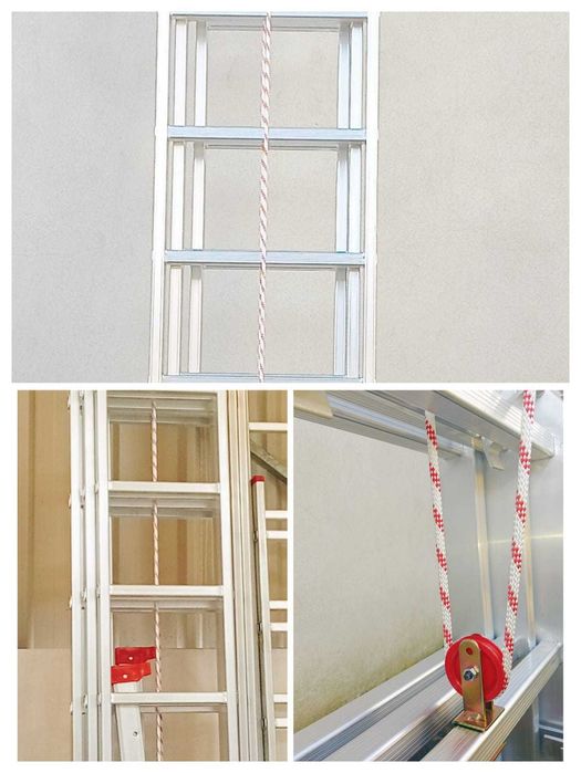 Escada Profissional Tripla 3x4m (10m Úteis) c/ Corda Degrau Quadrado - Alumínio 6060
