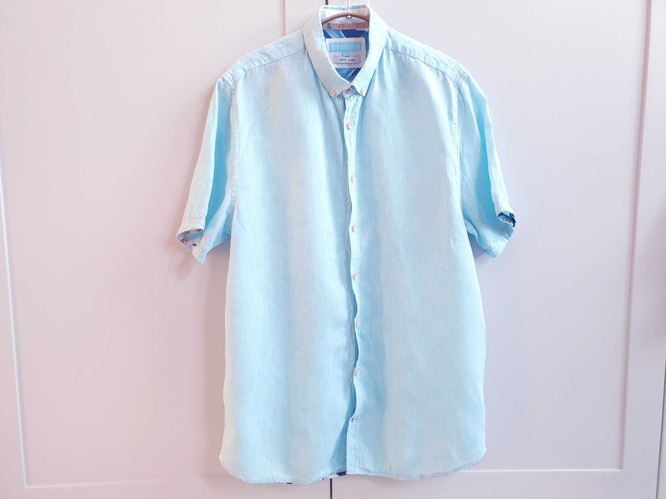 Niebieska turkusowa koszula lniana męska Colours & Sons 100% len L