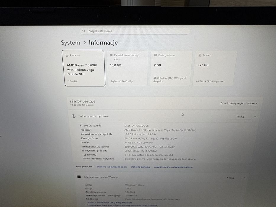 Laptop HP 15s Ryzen 7/16GB/512SSD