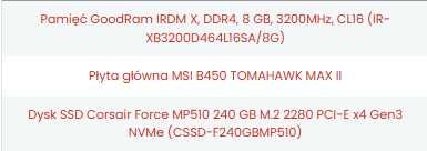 Płyta główna MSI B450 TOMAHAWK MAX II + Ryzen 7 3800X + 16GB RAM + NVM