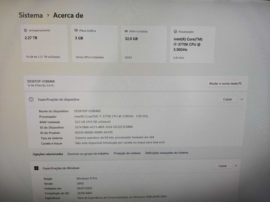 Desktop I7 3770K, GTX 780, 32GB, Z77 , 500GB SSD, 2TB HDD