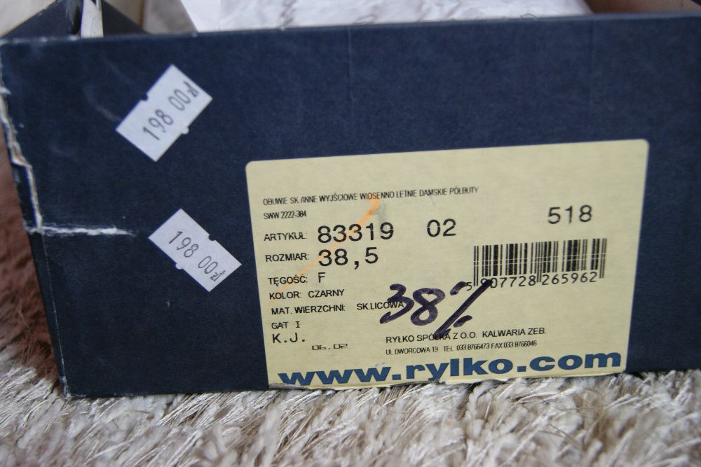 Buty skórzane na obcasie Ryłko rozm. 38,5 czarne