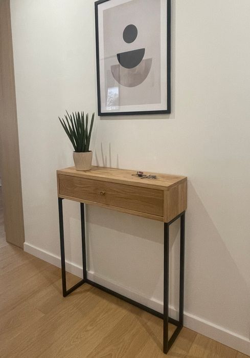 Szafka dębowa loft, konsola dębowa z szufladą  lite drewno dąb industrial