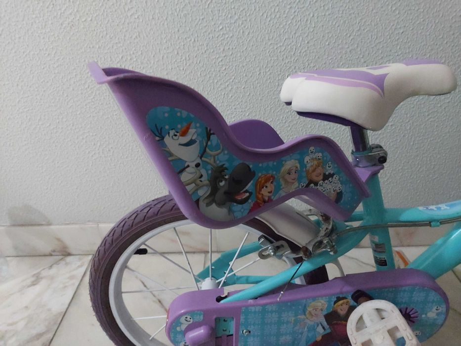 Bicicleta Infantil Frozen Aro 14 – Com Cadeira e Cesto – Em Bom Estado