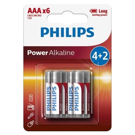 Baterie alkaiczne LR3 AAA - 6 szt. PHILIPS