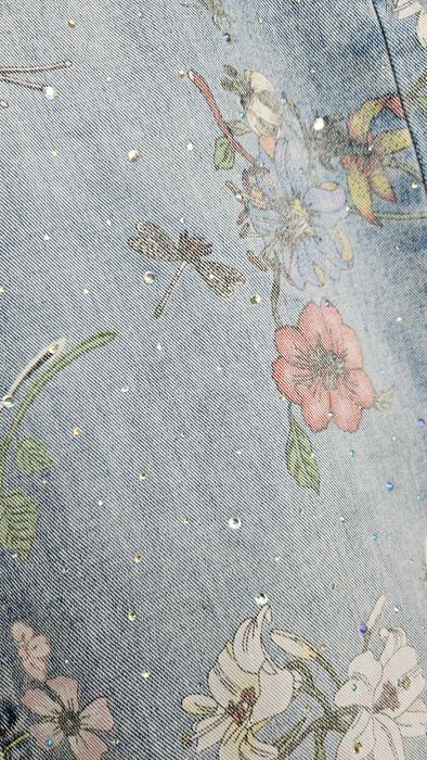 M.SARA jeansy niebieskie kwiaty cyrkonie L 40