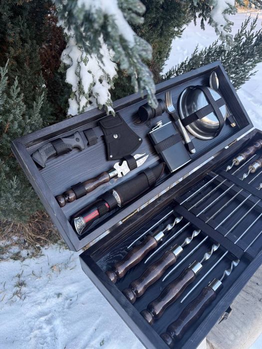 Шампуры 3 мм ручной работы в деревянном кейсе 6/8 шт подарок мужчине