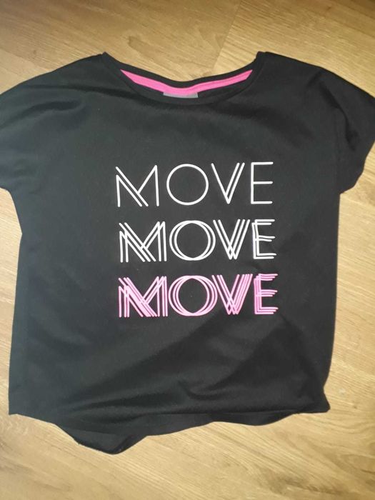 Czarny t-shirt dla dziewczynki, "move"