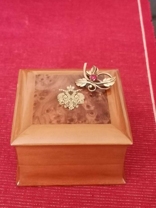 Złota 14 karat Broszka z Rubinem