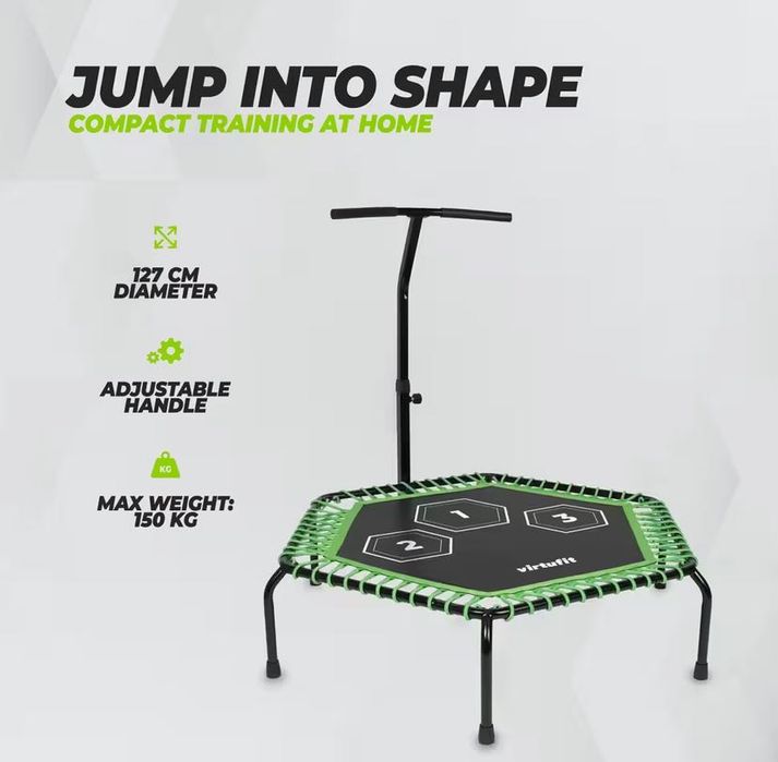 Trampolim Fitness à venda — VirtuFit Pro, 127cm com barra de apoio