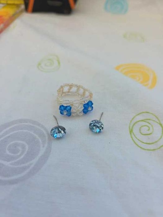 Conjunto / Lote de brincos + anel - brincos azuis e anel transparente e azul