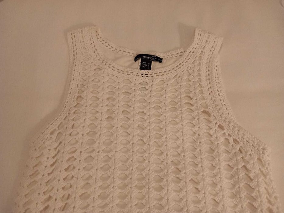 Vestido branco crochet forrado tamanho L - Mango
