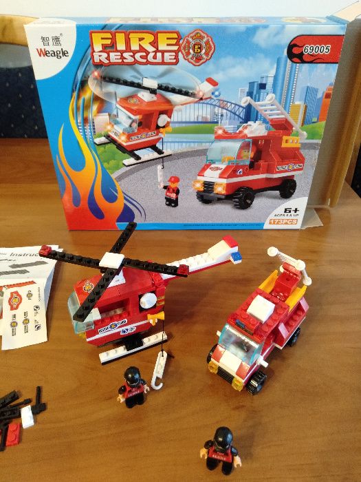 klocki Straż samochód, helikopter +instr+pudełko