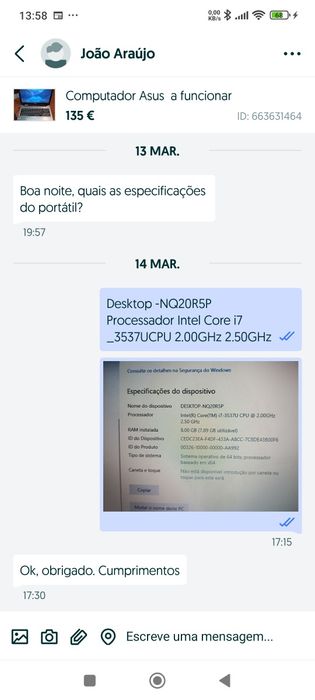 Computador Asus  a funcionar