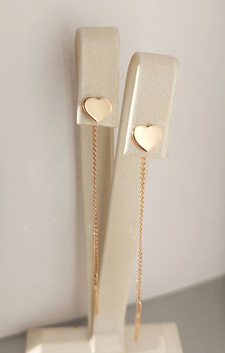 Золоті сережки-протяжки "Сердечки" 585 проба нові