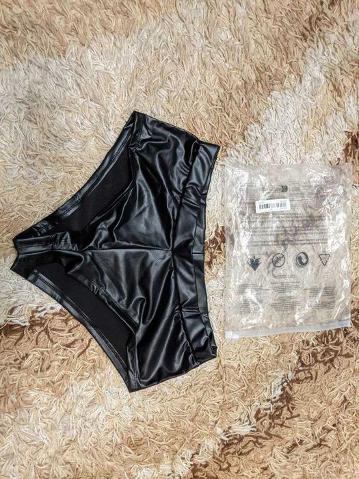 Шорты - трусики Латекс лаковая кожа Чорні лакові шкіряні шорти S-L