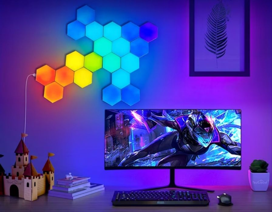 Zestaw 12 kolorowych lamp LED do konfiguracji na ścianie